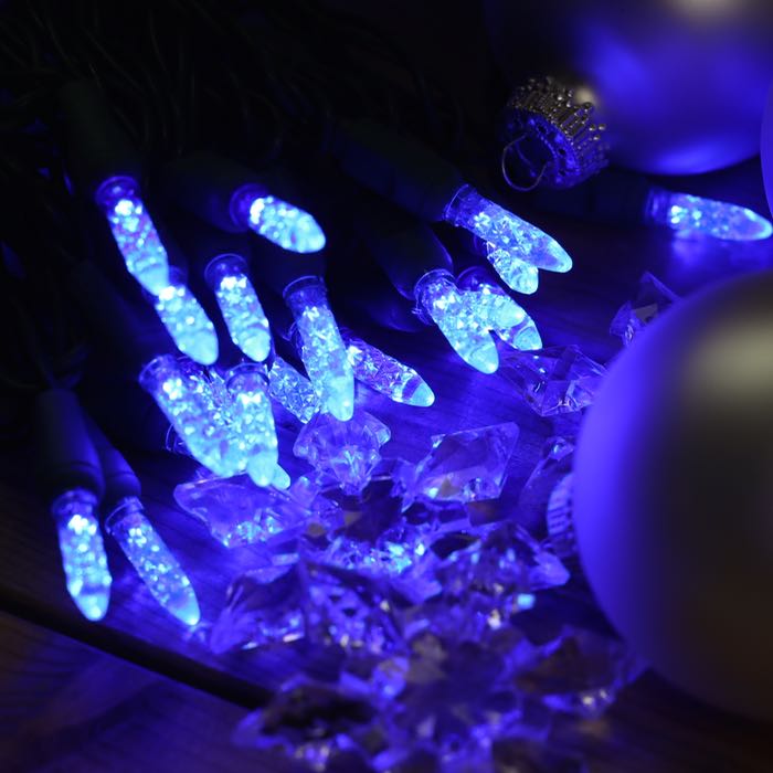 Blue M5 LED Christmas Lights on Green Wire