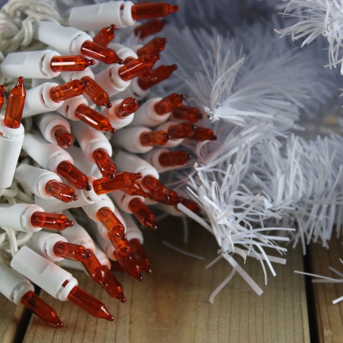 Orange Christmas Tree lights on White Wire 2.5 inch spacing