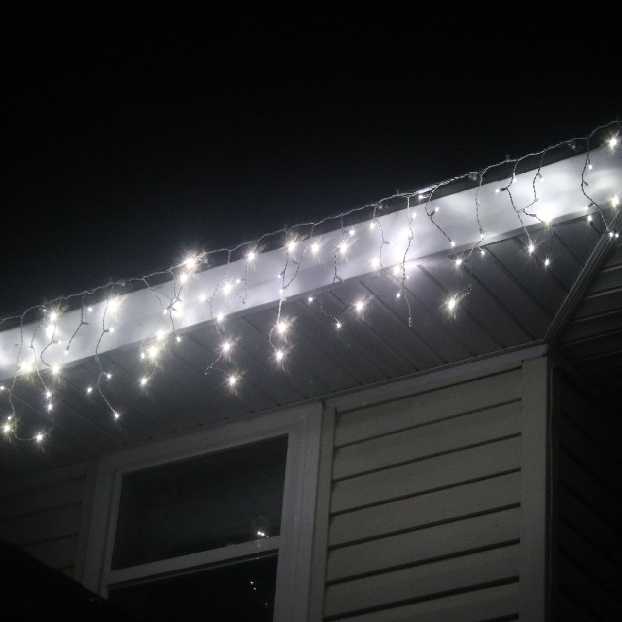 LED Icicle Twinkle Lights Pure White on White Wire