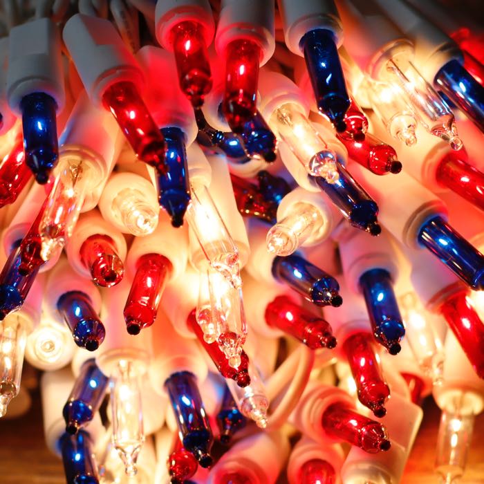 50 Red White Blue Christmas lights 4 inch White Wire
