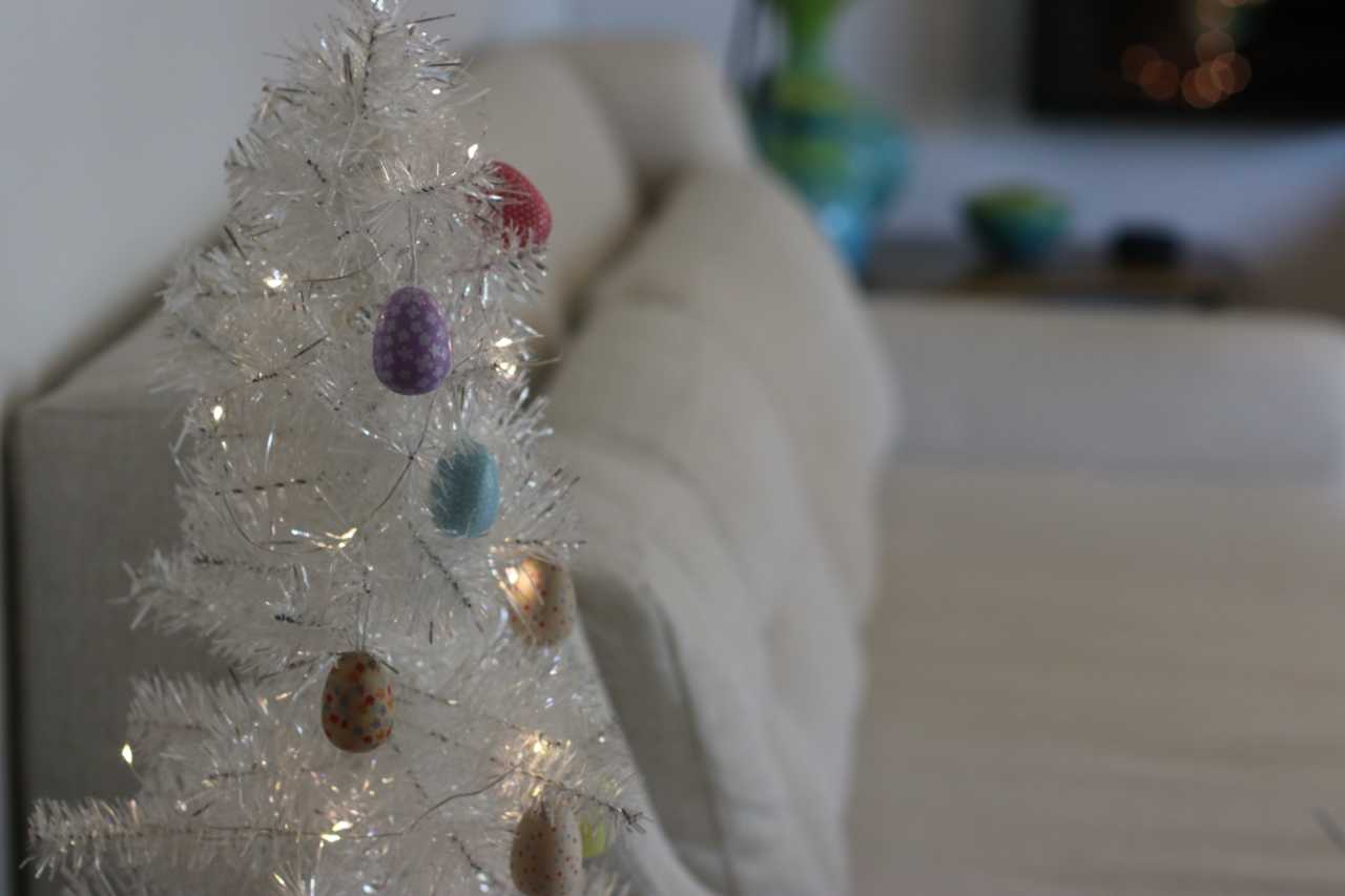 Lighting a Mini Christmas Tree for Easter!