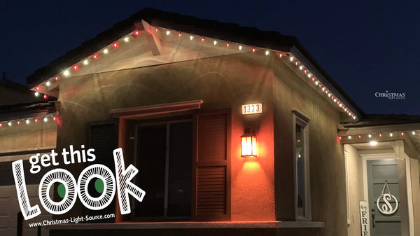 Get This Look: Glass C9 Red and White Bulbs and Cords Line the Roofline