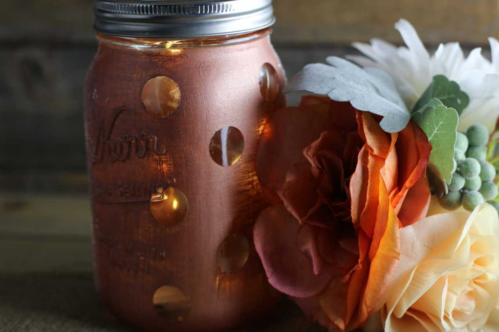 DIY: Rustic Coral Theme Centerpiece: Mason Jars and Lights