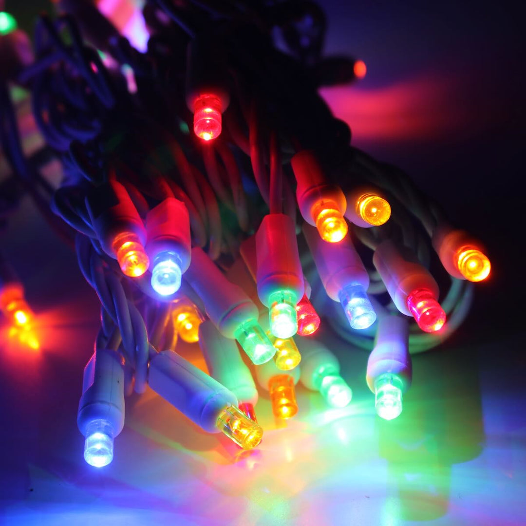 50-light 5mm Multicolor Strobe LED Christmas Lights, 4" Spacing White Wire