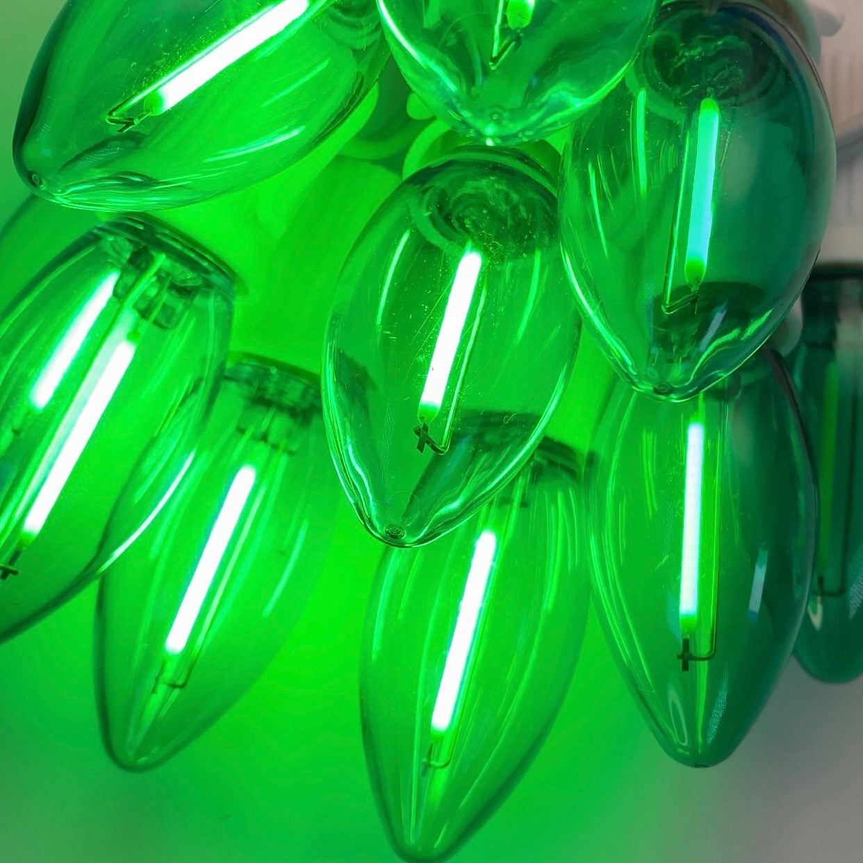Green C9 LED Bulbs with Filaments – Christmas Light Source