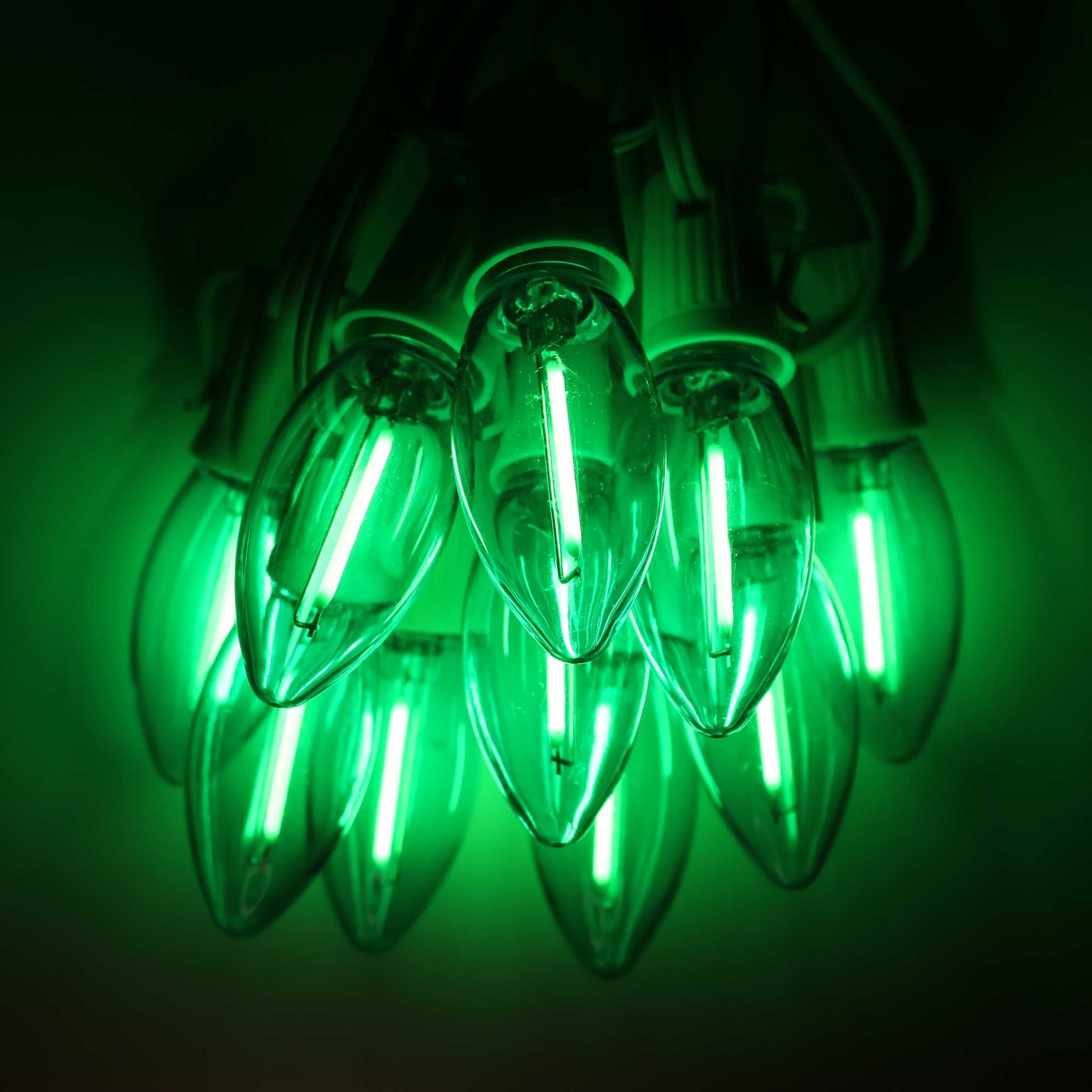Green C9 LED Bulbs with Filaments Christmas Light Source