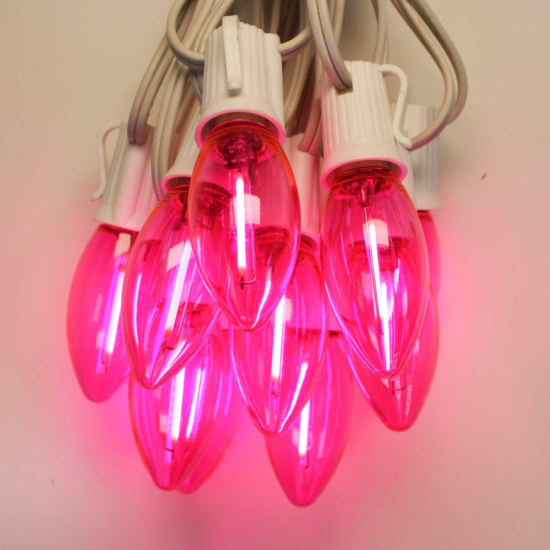 Pink C9 LED Bulbs with Filaments – Christmas Light Source