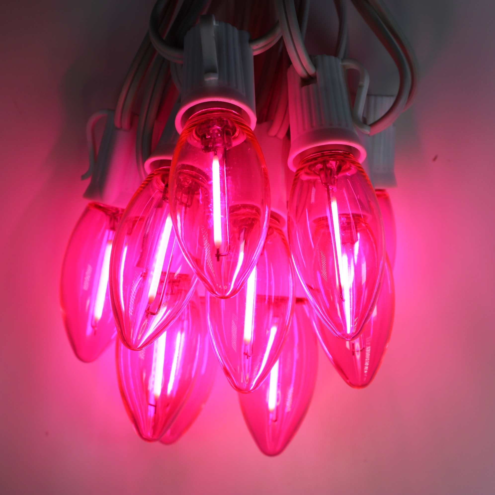 Pink C9 LED Bulbs with Filaments – Christmas Light Source