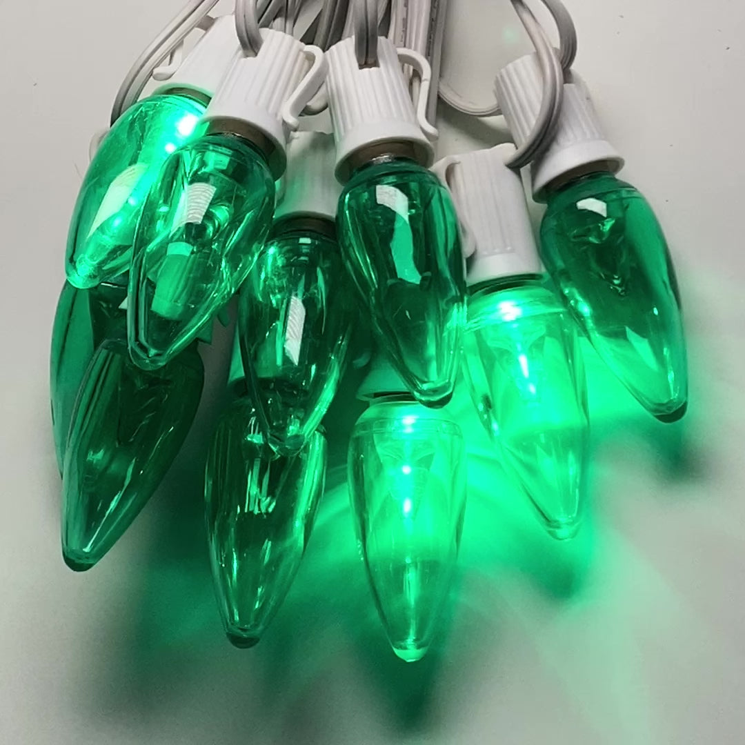 C9 Green Smooth Twinkle LED Bulbs E17 Bases