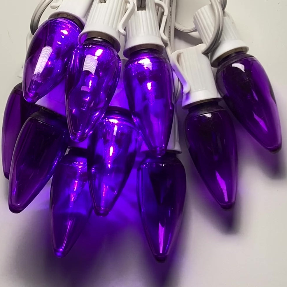 C9 Purple Smooth Twinkle LED Bulbs E17 Bases (25 Pack)