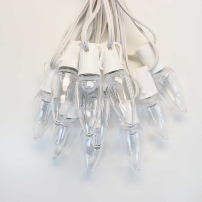 Minleon C9 Pure (Cool) White Smooth Twinkle LED Bulbs E17 Bases (25 Pack)