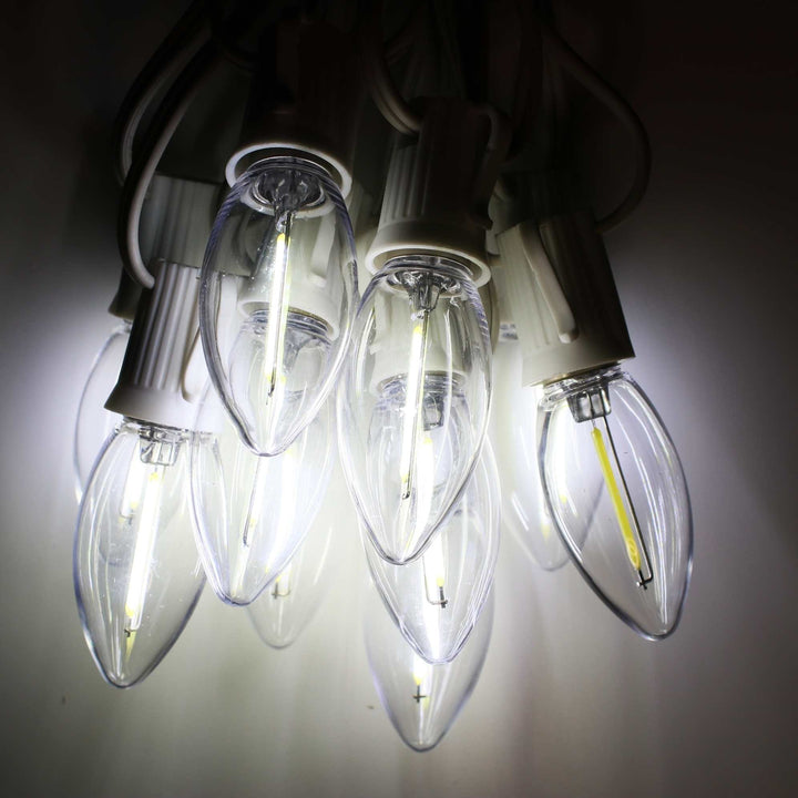 C9 Pure (Cool) White Smooth Filament LED Bulbs E17 Bases