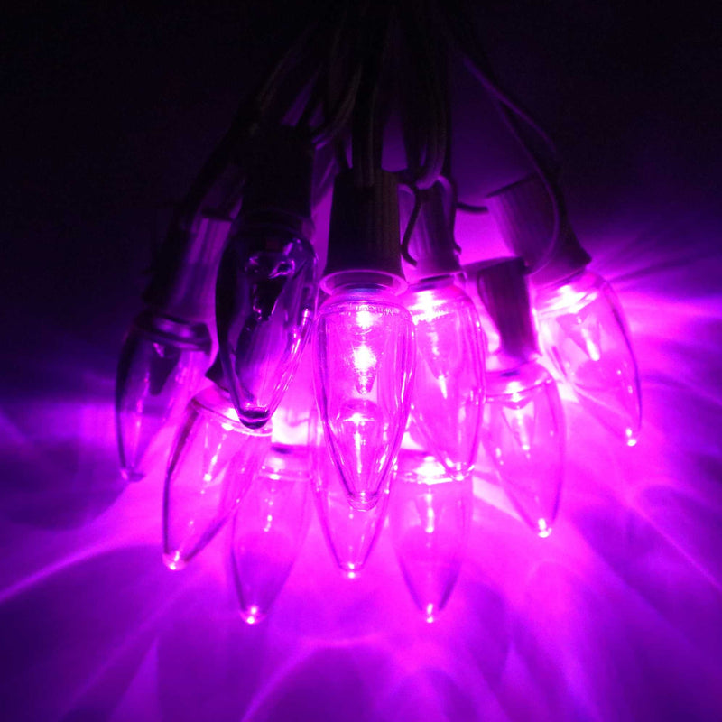 Minleon C9 Purple Smooth Twinkle LED Bulbs E17 Bases (25 Pack)