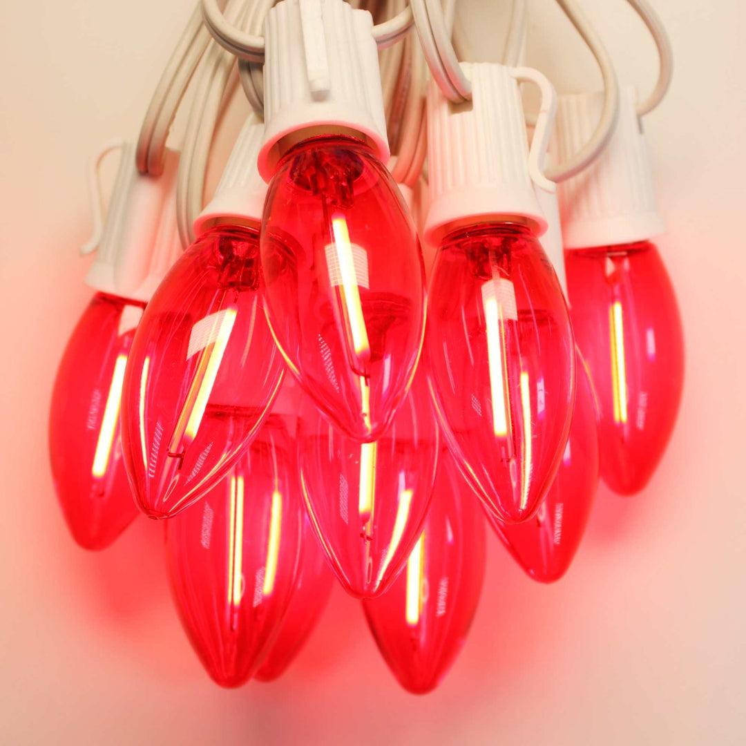 C9 Red Smooth Filament LED Bulbs E17 Bases (25 Pack)
