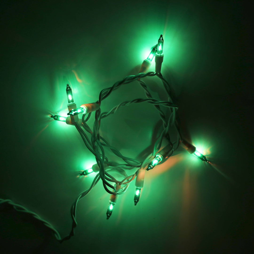 10-bulb Green Craft Lights, White Wire