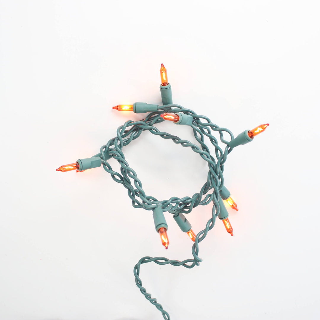 10-bulb Orange Craft Lights, Green Wire