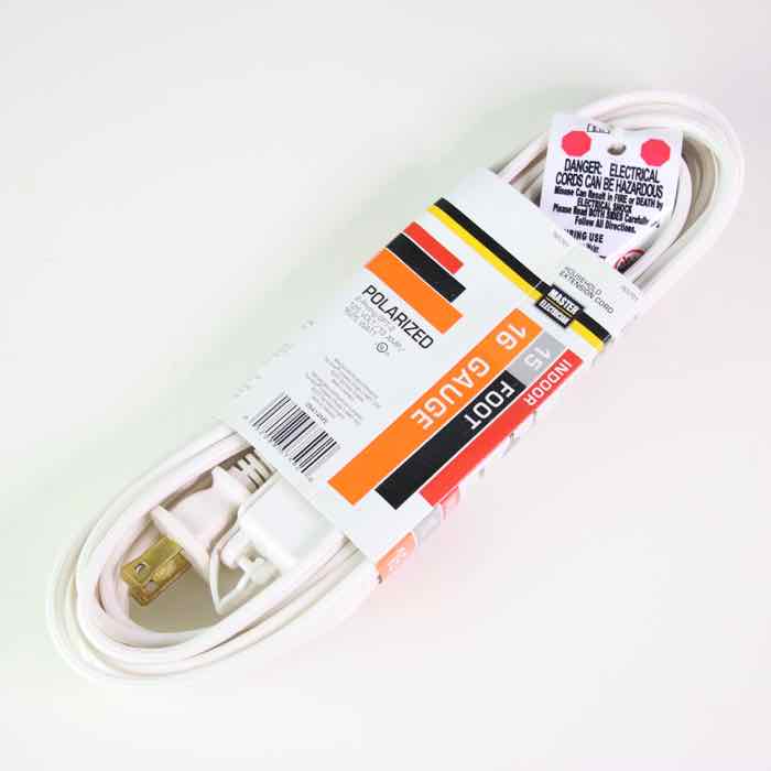 15-foot Extension Cord, White Wire