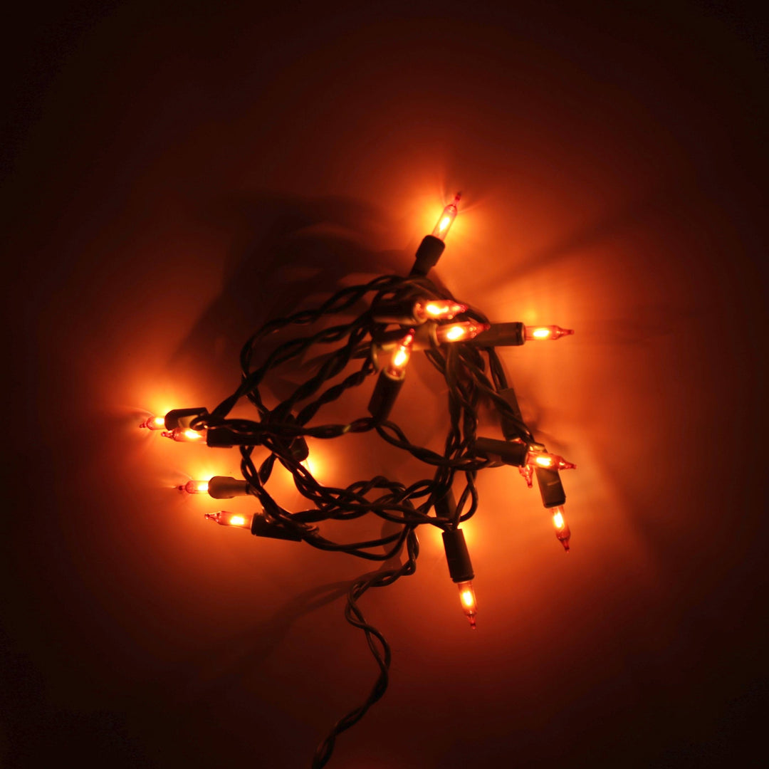 15-bulb Orange (Amber) Craft Lights, Green Wire