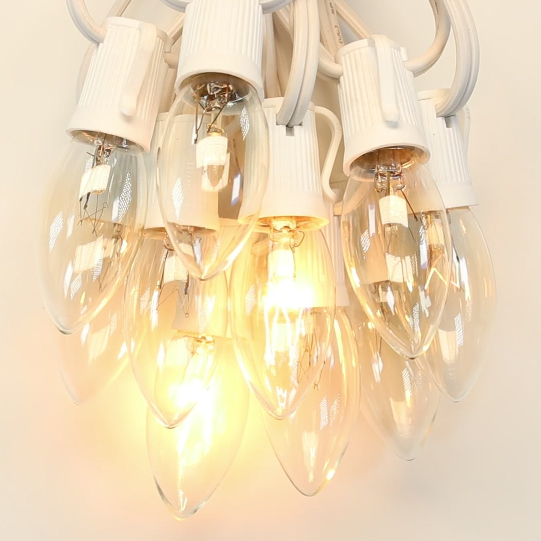 C9 Clear (White) Twinkle Glass Bulbs E17 Bases (25 Pack)