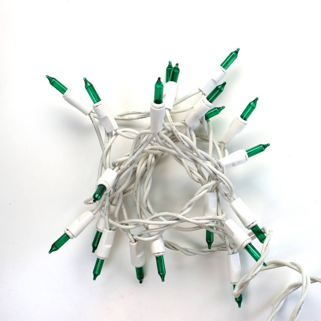 15-bulb Green Craft Lights, White Wire