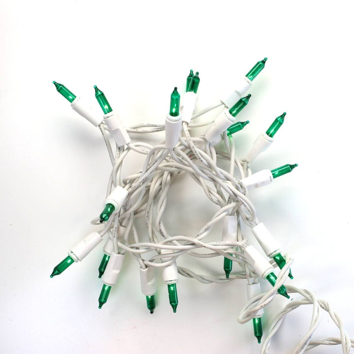15-bulb Green Glass Craft Lights, White Wire