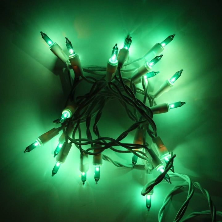 15-bulb Green Glass Craft Lights, White Wire