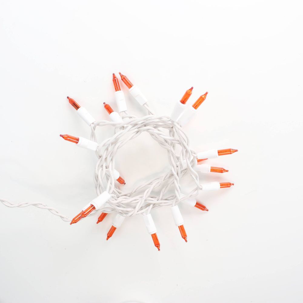 15-bulb Orange (Amber) Craft Lights, White Wire