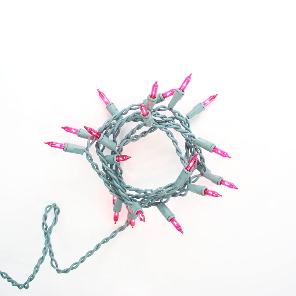 20-bulb Pink Craft Lights, Green Wire