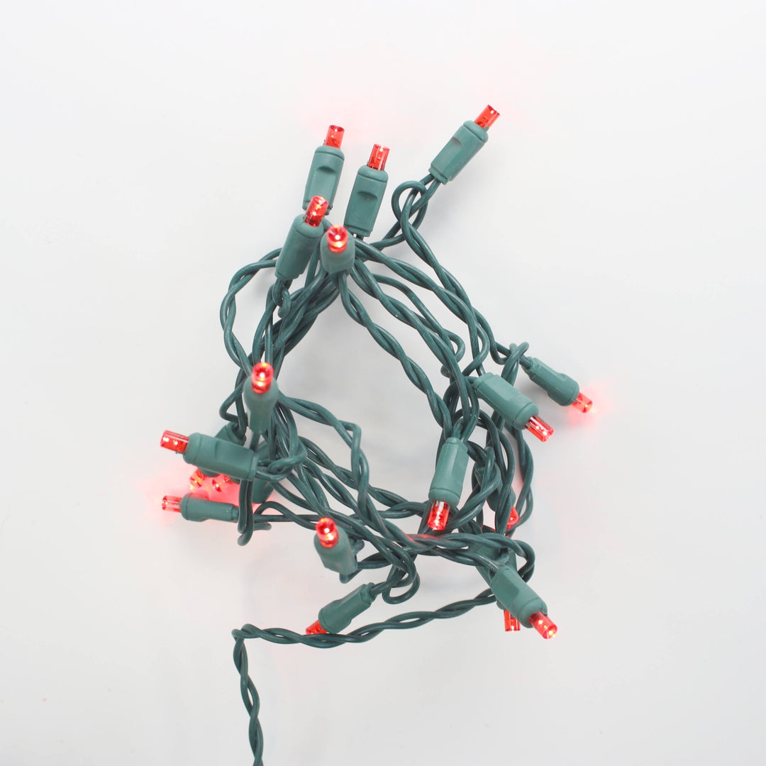20-light Red LED Craft Lights, Green Wire