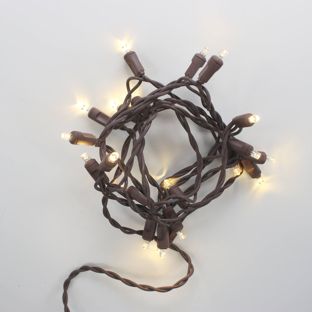 20-light Warm White LED Craft Lights, Brown Wire