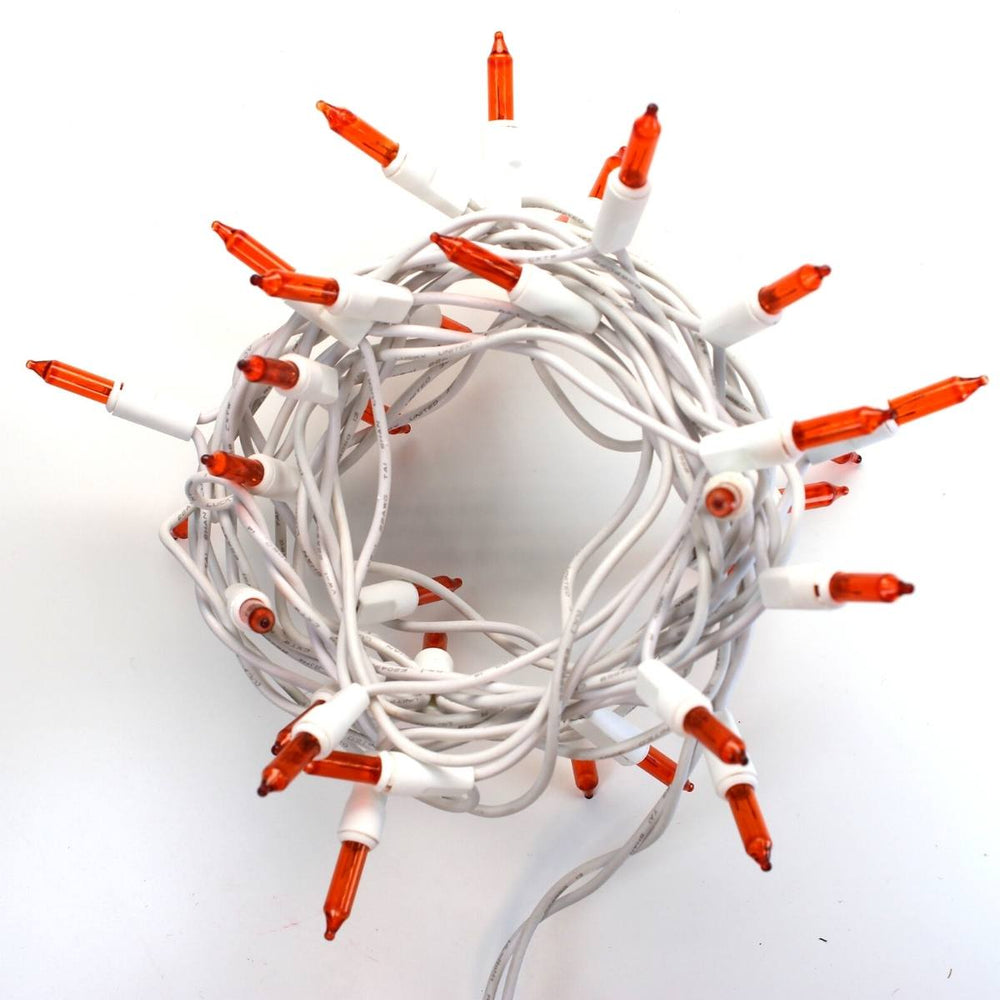 35-bulb Orange Craft Lights, White Wire