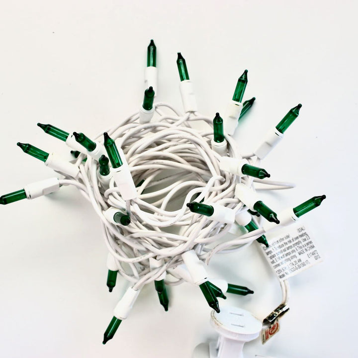 35-bulb Green Craft Lights, White Wire