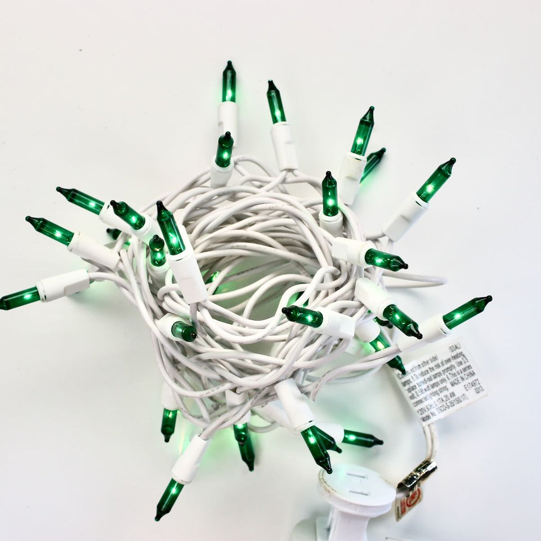 35-bulb Green Craft Lights, White Wire