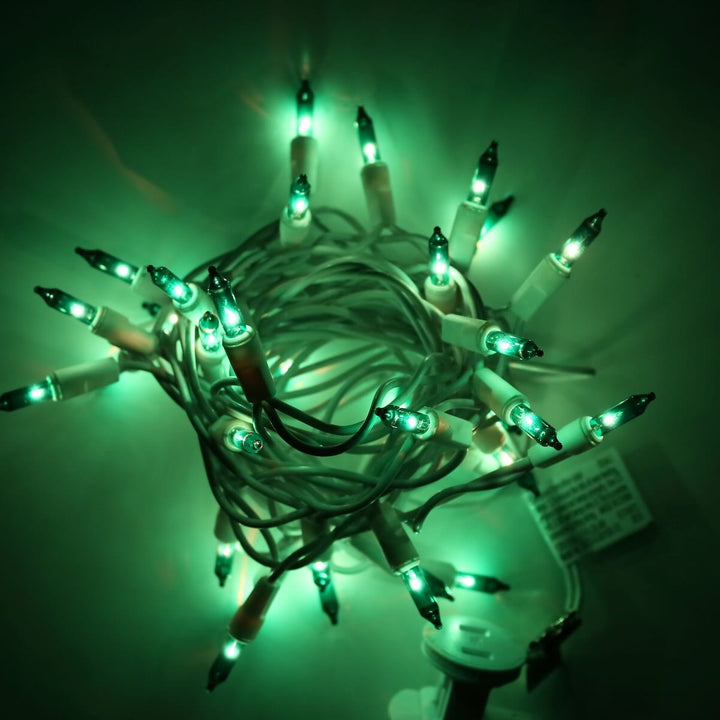 35-bulb Green Craft Lights, White Wire