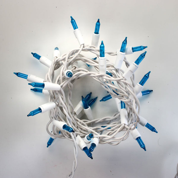 35-bulb Teal Craft Lights, White Wire