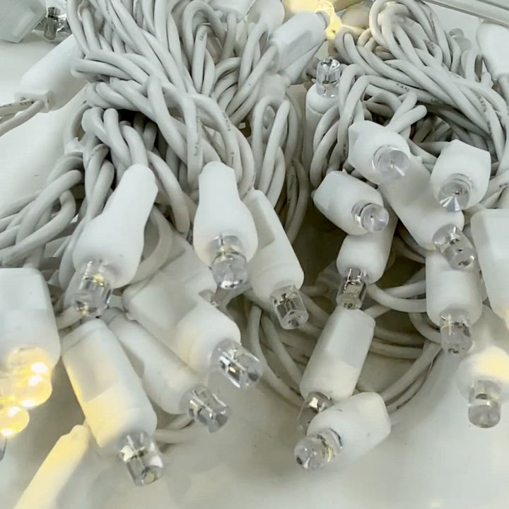 50-light 5mm Warm White Strobe LED Christmas Lights, 4" Spacing White Wire