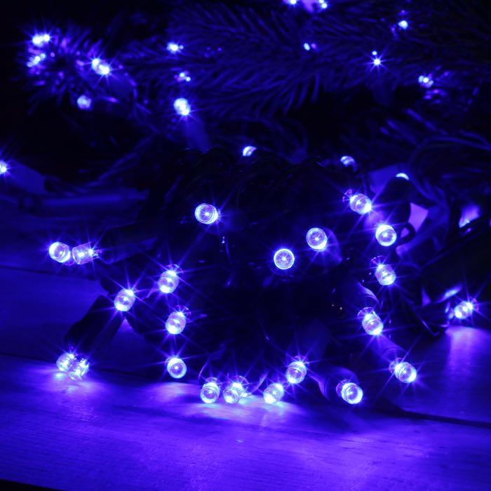 50-light 5mm Blue LED Christmas Lights, Green Wire 6" Spacing