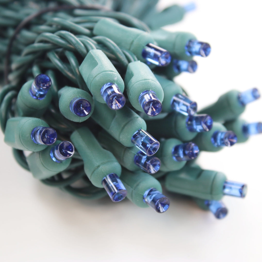 50-light 5mm Blue LED Christmas Lights, 4" Spacing, Green Wire