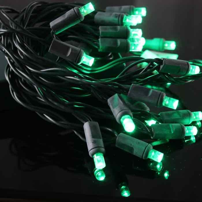 20-light 5mm Green LED Battery Lights, Green Wire