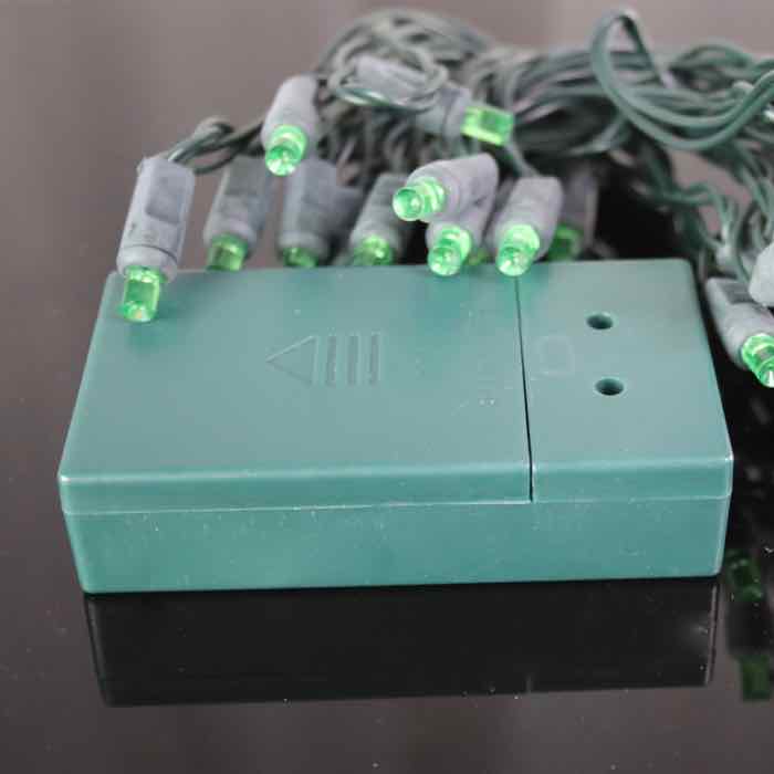 20-light 5mm Green LED Battery Lights, Green Wire