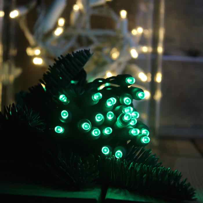 50-light 5mm Green LED Christmas Lights, 6" Spacing
