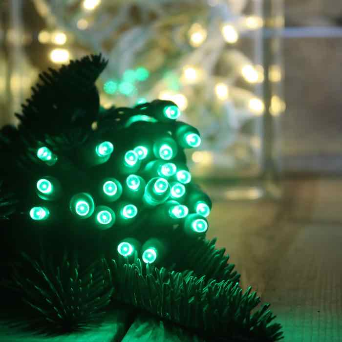 50-light 5mm Green LED Christmas Lights, 6" Spacing