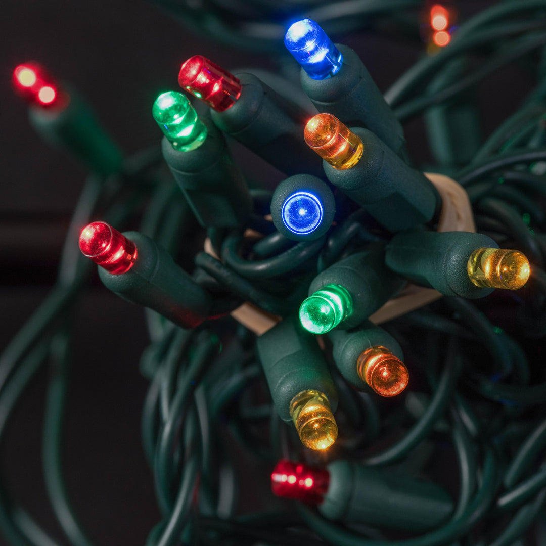 50-light 5mm Multicolor LED Christmas Lights, 6" Spacing Green Wire