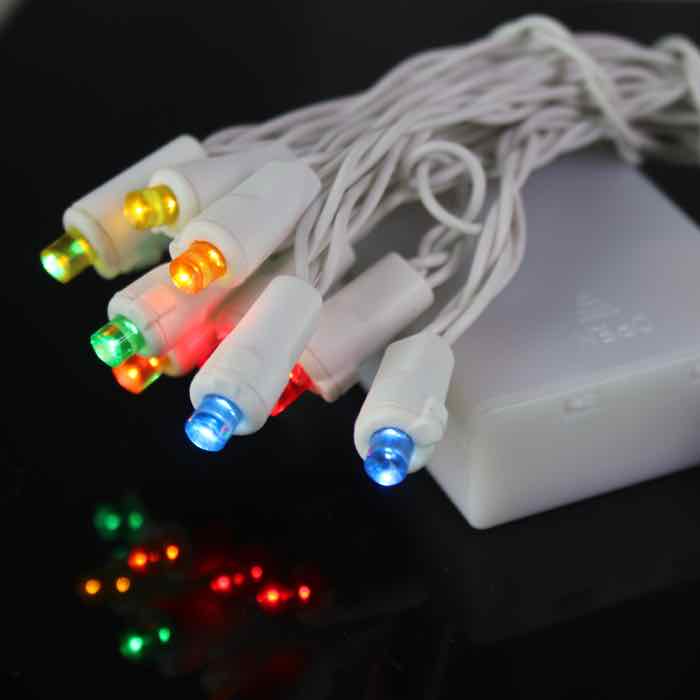 20-light 5mm Multicolor LED Battery Lights, White Wire