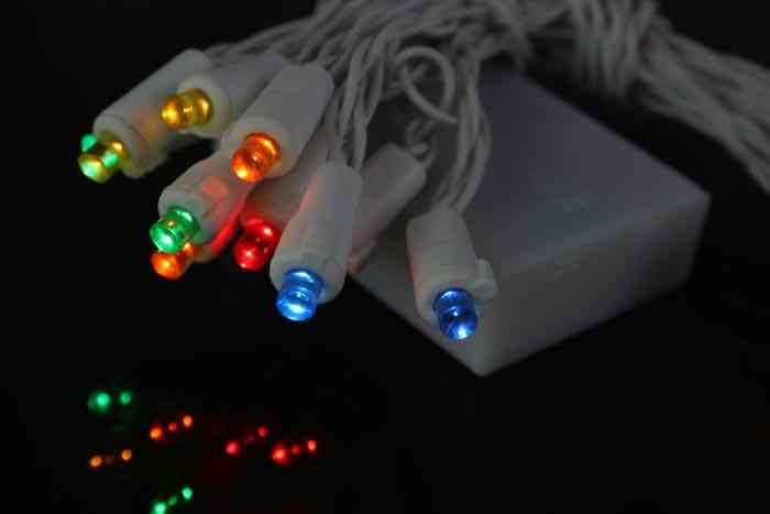 20-light 5mm Multicolor LED Battery Lights, White Wire