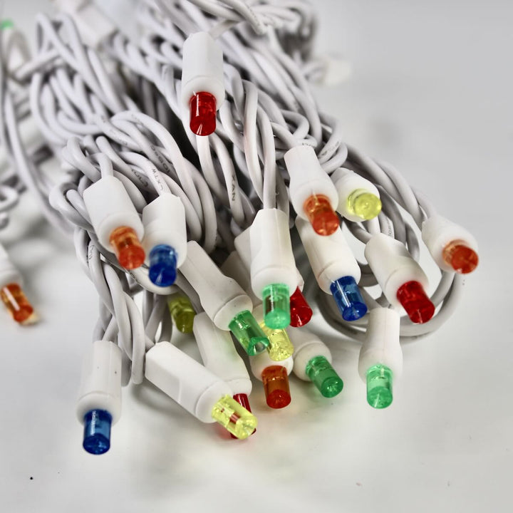 50-light 5mm Multicolor LED Christmas Lights, 4" Spacing White Wire
