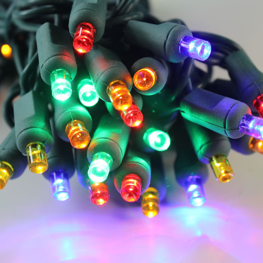50-light 5mm Multicolor LED Christmas Lights, 6" Spacing Green Wire