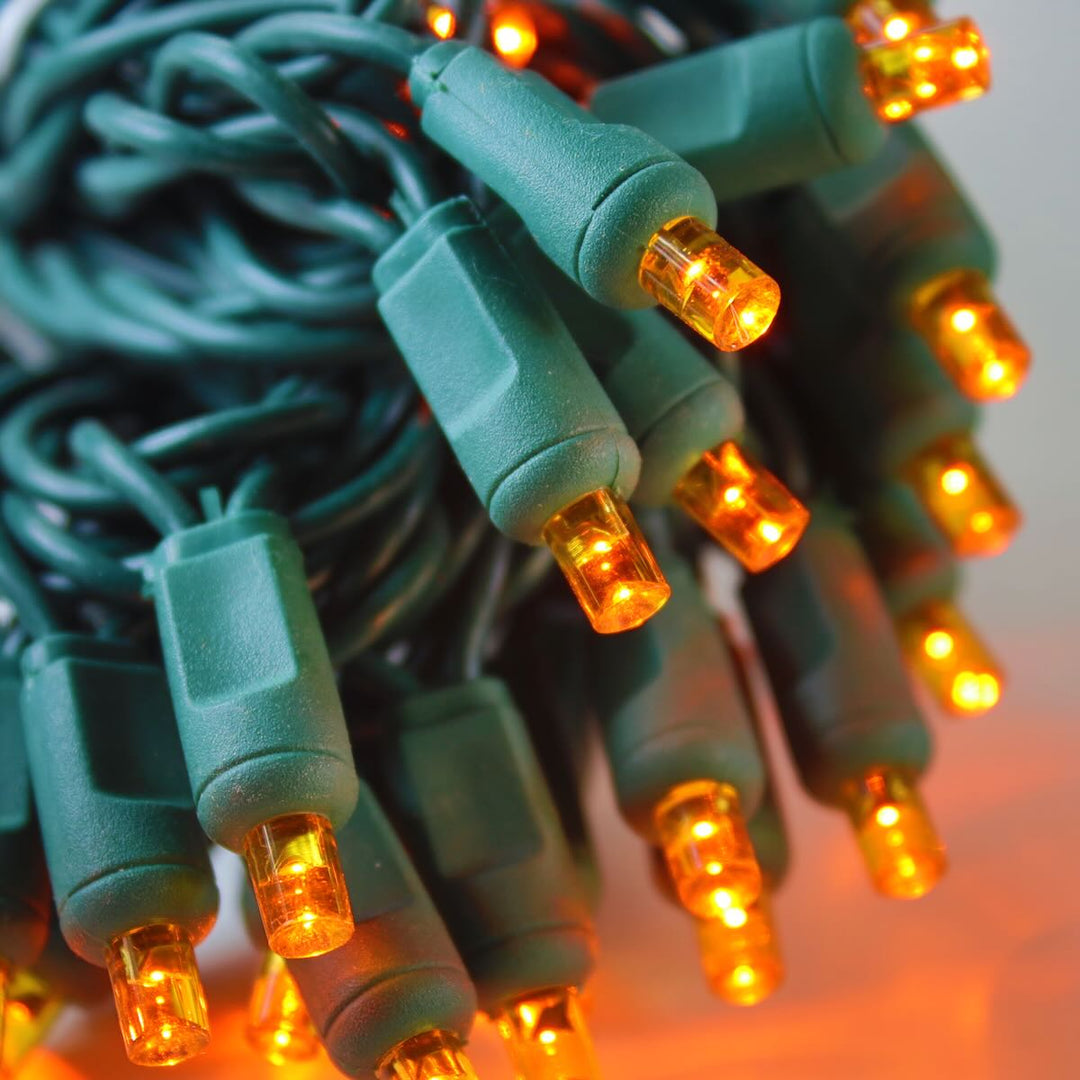 50-light 5mm Orange LED Christmas Lights, 6" Spacing Green Wire