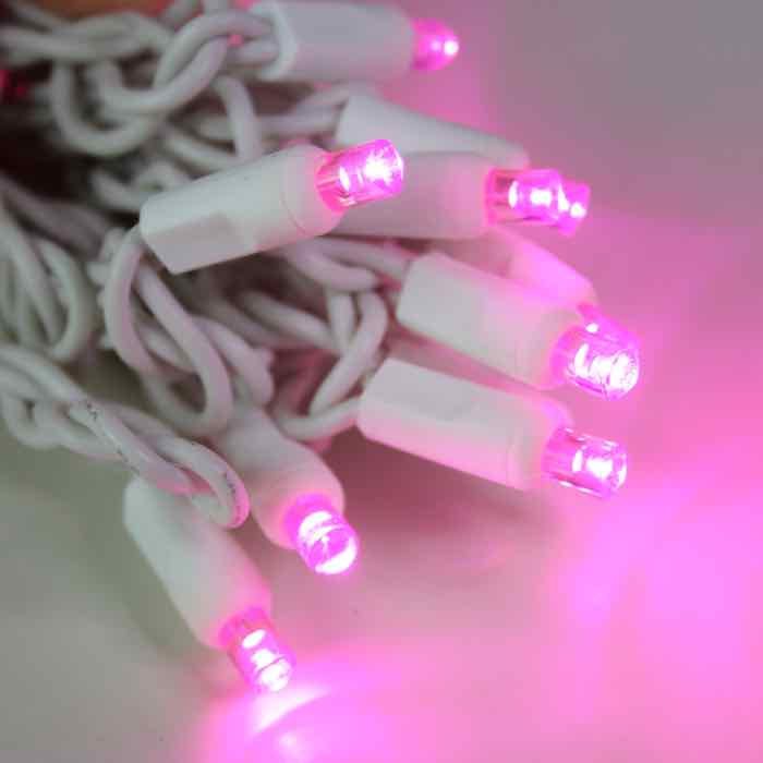 20-light Pink LED Craft Lights, White Wire