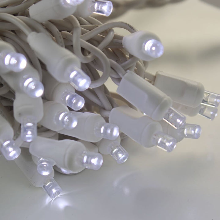 50-light 5mm Pure White LED Christmas Lights, 4" Spacing White Wire